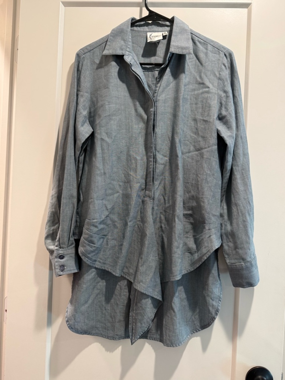 Finley Ali Tie Front Cotton Blouse Blue Size Small Made USA Minimalist Chic - Picture 2 of 8